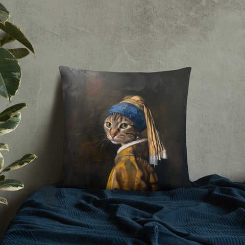 Cat with Pearl Earring Pillow - collectorzown