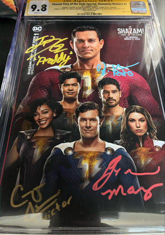 CGC 9.8 Signature Series Shazam Fury of the Gods Special: Shazamily Matters #1 Signed by 4 - Andrews, Cotrona, Currey & Grazer - collectorzown