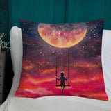 Girl on Moon Swing Premium Pillow - collectorzown