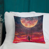 Girl on Moon Swing Premium Pillow - collectorzown