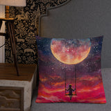 Girl on Moon Swing Premium Pillow - collectorzown