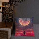 Girl on Moon Swing Premium Pillow - collectorzown